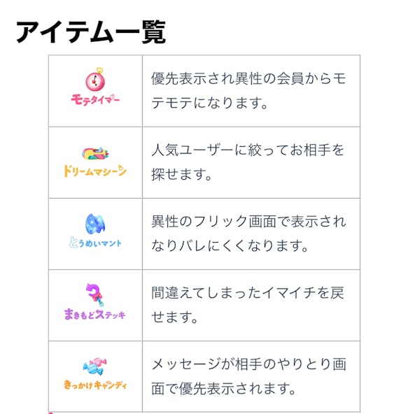 タップル_アイテム一覧